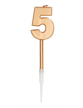 Kerze Ziffer / Zahl 5 Bronze Metallic