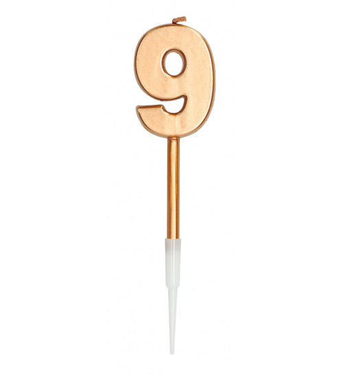 Kerze Ziffer / Zahl 9 Bronze Metallic