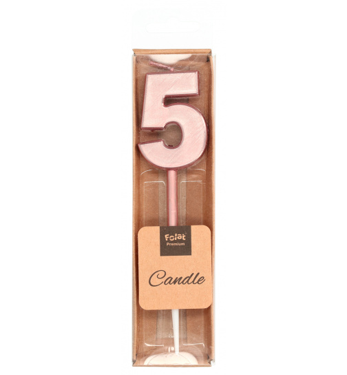 Kerze Ziffer / Zahl 5 Roségold Metallic