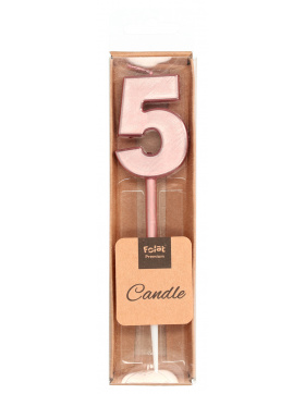 Kerze Ziffer / Zahl 5 Roségold Metallic