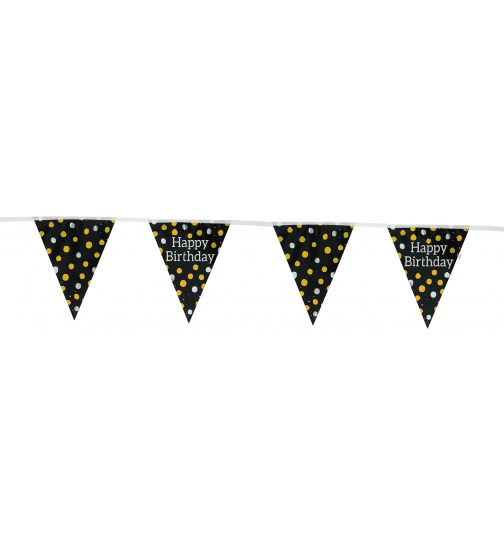 Wimpelkette Glossy Black Happy Birthday - 4 Meter