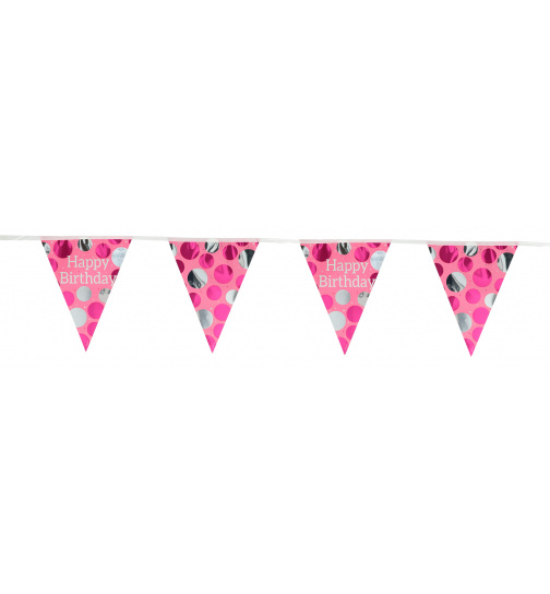 Wimpelkette Glossy Pink Happy Birthday - 4 Meter