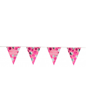 Wimpelkette Glossy Pink Happy Birthday - 4 Meter