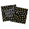 Servietten Glossy Black Happy Birthday 33x33cm - 20 Stück
