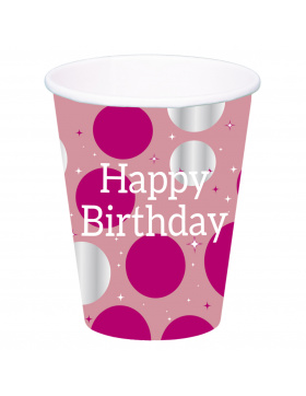 Pappbecher - Glossy Pink Happy Birthday - 250 ml - 8...