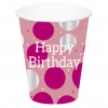 Pappbecher - Glossy Pink Happy Birthday - 250 ml - 8 Stück