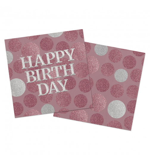 Servietten Glossy Pink Happy Birthday 33x33cm - 20 Stück