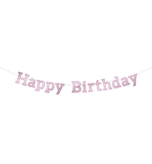 Buchstabengirlande Glossy Pink Happy Birthday - 3 Meter