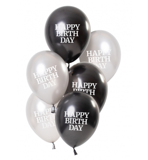 Ballons Glossy Black Happy Birthday 23cm - 6 Stück
