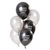 Ballons Glossy Black Happy Birthday 23cm - 6 Stück