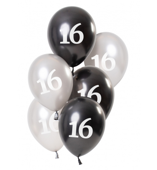 Ballons Glossy Black 16 Jahre 23cm - 6 Stück