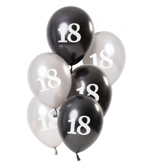 Ballons Glossy Black 18 Jahre 23cm - 6 Stück