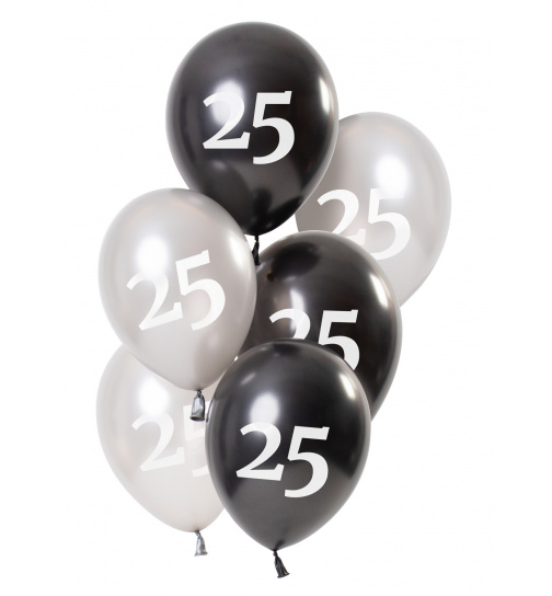 Ballons Glossy Black 25 Jahre 23cm - 6 Stück