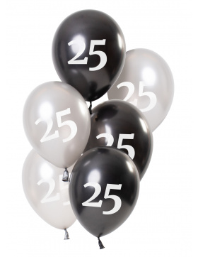 Ballons Glossy Black 25 Jahre 23cm - 6 Stück