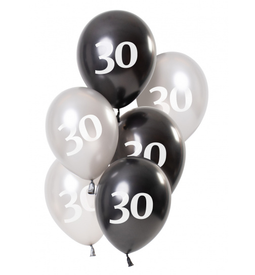 Ballons Glossy Black 30 Jahre 23cm - 6 Stück