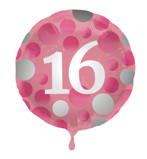 Folienballon Glossy Pink 16 Jahre - 45cm