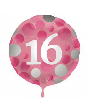 Folienballon Glossy Pink 16 Jahre - 45cm