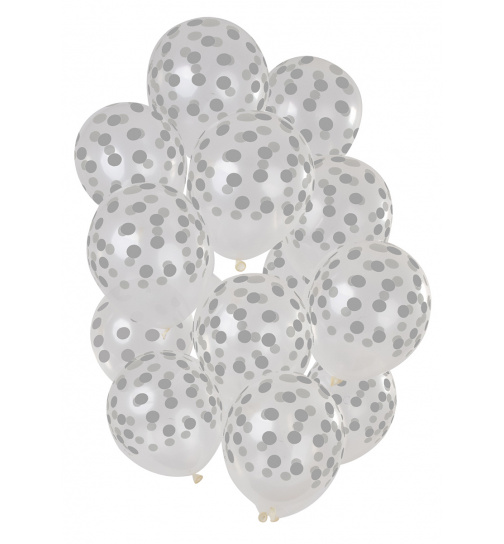 Ballons mit Punkten Silber Transparent 30cm - 15 Stück