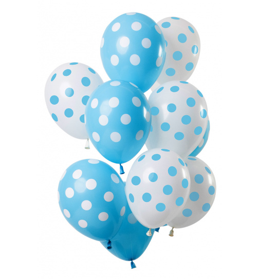 Ballons Punktmuster Blau-Weiß 33cm - 12 Stück
