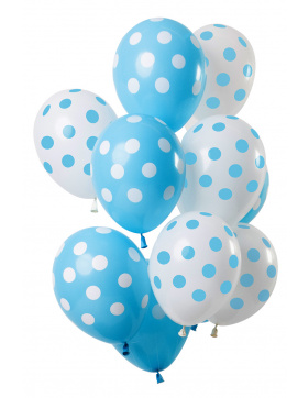 Ballons Punktmuster Blau-Weiß 33cm - 12 Stück