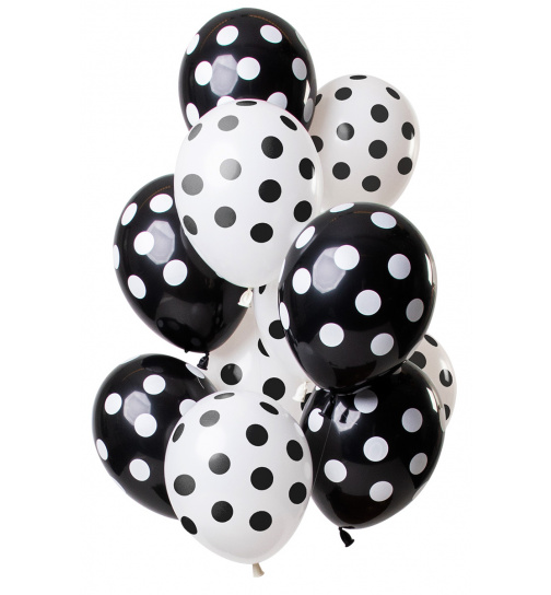 Ballons Punktmuster Schwarz-Weiß 30cm - 12 Stück