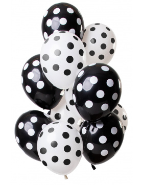 Ballons Punktmuster Schwarz-Weiß 30cm - 12 Stück