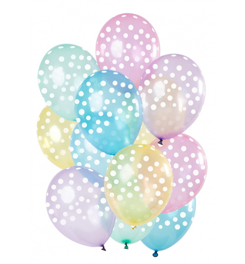Ballons mit Punkten Pastell Transparent 33cm - 12 Stück
