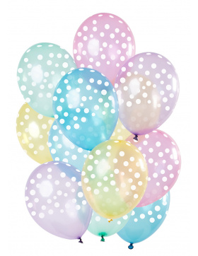 Ballons mit Punkten Pastell Transparent 33cm - 12 Stück
