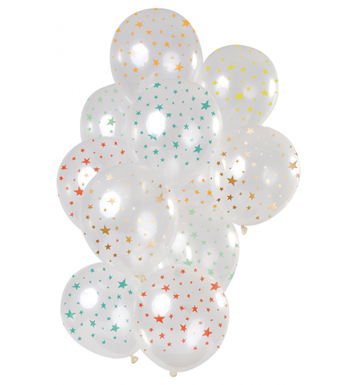 Ballons Sterne Mehrfarbig Transparent 30cm - 12 Stück