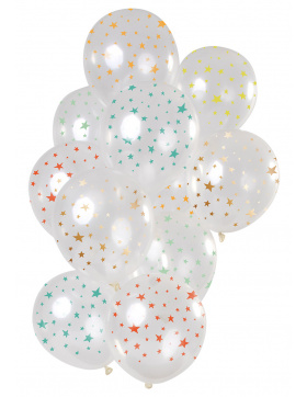 Ballons Sterne Mehrfarbig Transparent 30cm - 12 Stück