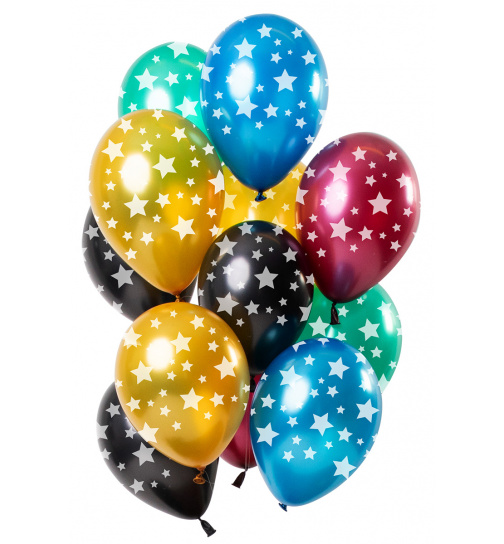 Ballons Sterne Mehrfarbig Metallic 33cm - 12 Stück