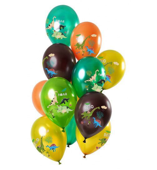 Latex Ballons Dino Roars Metallic 33 cm - 12 Stück