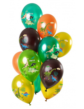 Latex Ballons Dino Roars Metallic 33 cm - 12 Stück