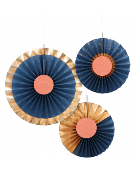 Papier-Fächer Rosetten Elegant True Blue - 3 Stück