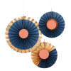 Papier-Fächer Rosetten Elegant True Blue - 3 Stück
