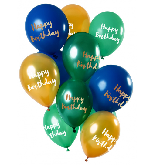 Ballons Happy Birthday Grün-Gold 33cm - 12 Stück