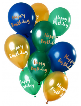 Ballons Happy Birthday Grün-Gold 33cm - 12 Stück