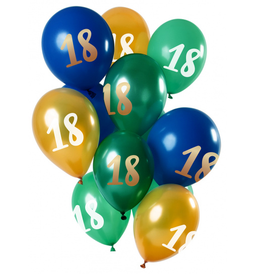 Ballons 18 Jahre Grün-Gold 33cm - 12 Stück