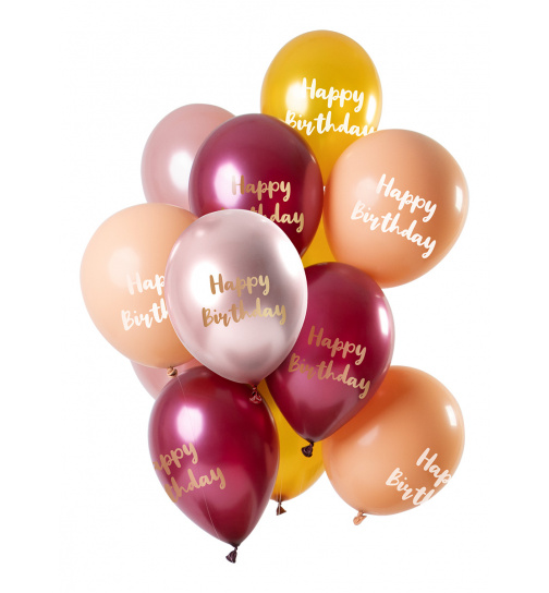 Ballons Happy Birthday Pink-Gold 33cm - 12 Stück