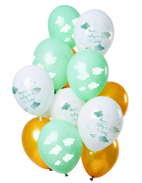 Ballons Hooray, Baby on the way! Grün-Gold 33cm - 12...