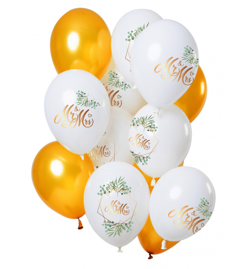 Ballons Hochzeit Mr & Mrs Gold 33cm - 12 Stück