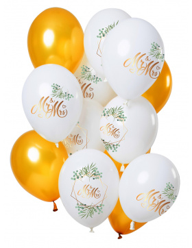 Ballons Hochzeit Mr & Mrs Gold 33cm - 12 Stück