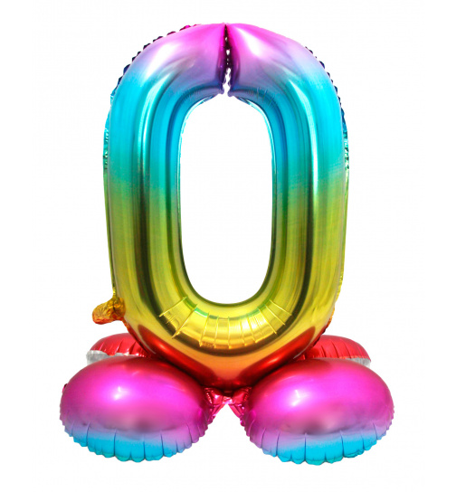 Stehender Folienballon Ziffer / Zahl 0 Rainbow - 72 cm