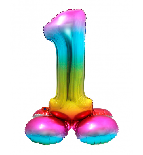 Stehender Folienballon Ziffer / Zahl 1 Rainbow - 72 cm