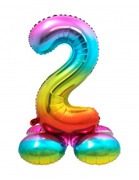 Stehender Folienballon Ziffer / Zahl 2 Rainbow - 72 cm