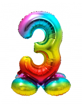 Stehender Folienballon Ziffer / Zahl 3 Rainbow - 72 cm