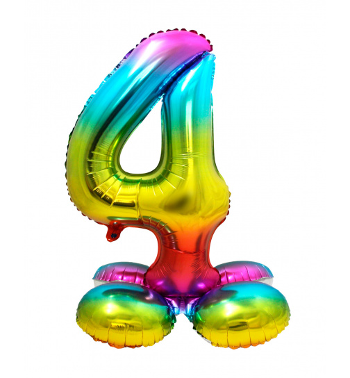 Stehender Folienballon Ziffer / Zahl 4 Rainbow - 72 cm