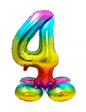 Stehender Folienballon Ziffer / Zahl 4 Rainbow - 72 cm