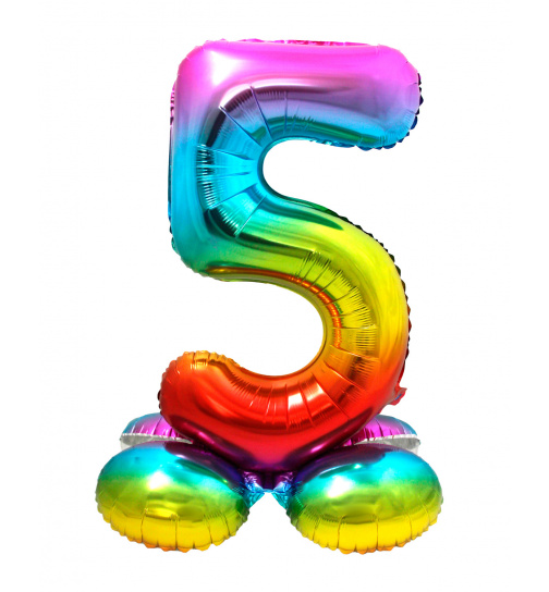 Stehender Folienballon Ziffer / Zahl 5 Rainbow - 72 cm