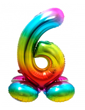 Stehender Folienballon Ziffer / Zahl 6 Rainbow - 72 cm